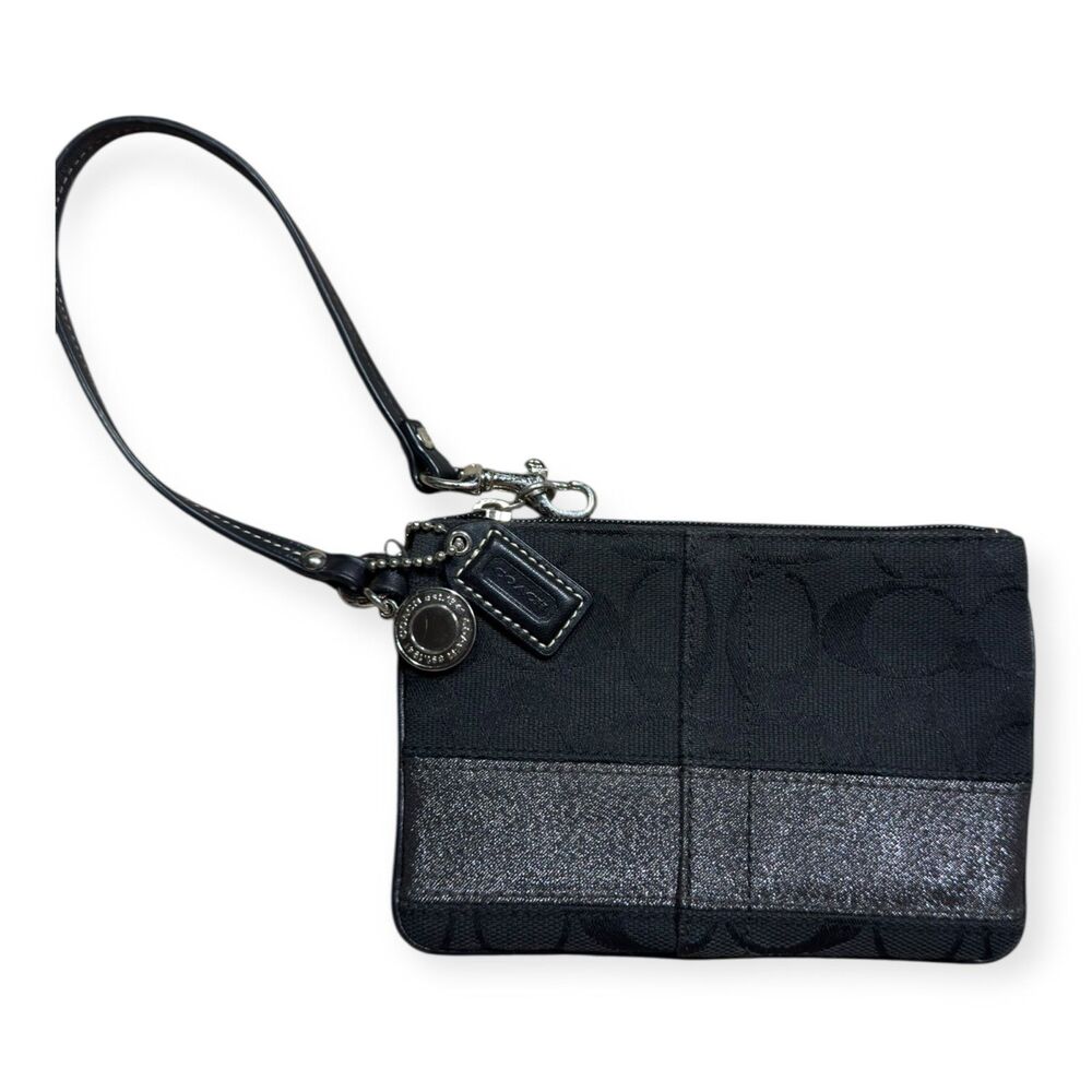 Coach F0749 Legacy Signature Wristlet Canvas Black Gray Striped Zipper VTG Rare
